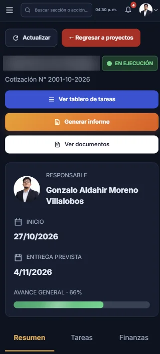 Ficha del proyecto en celular
